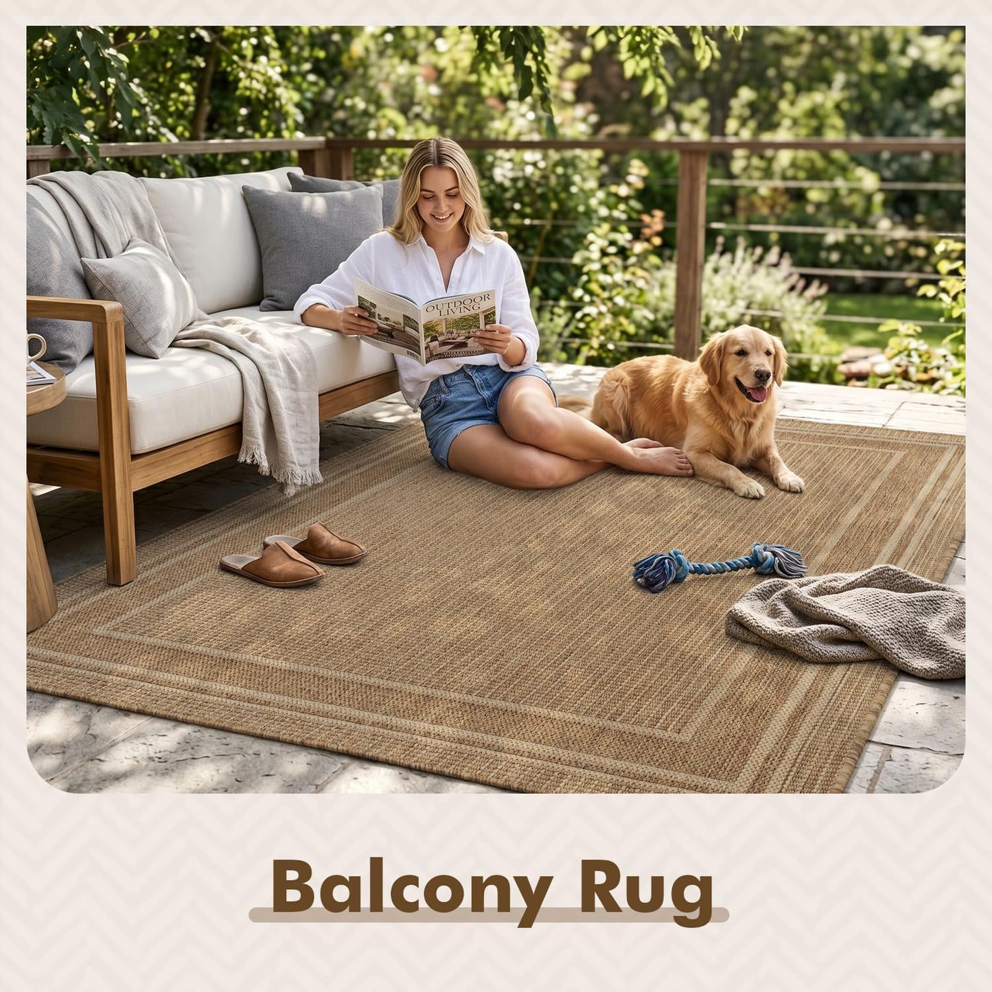 MontVoo-Outdoor Rug-Patio Rug 5x7 ft Polypropylene Indoor Outdoor Rugs Outdoor Carpet for Patio Deck Balcony Porch, Textured Weave, Durable for High Traffic, Fade-Resistant, Modern Neutral Brown