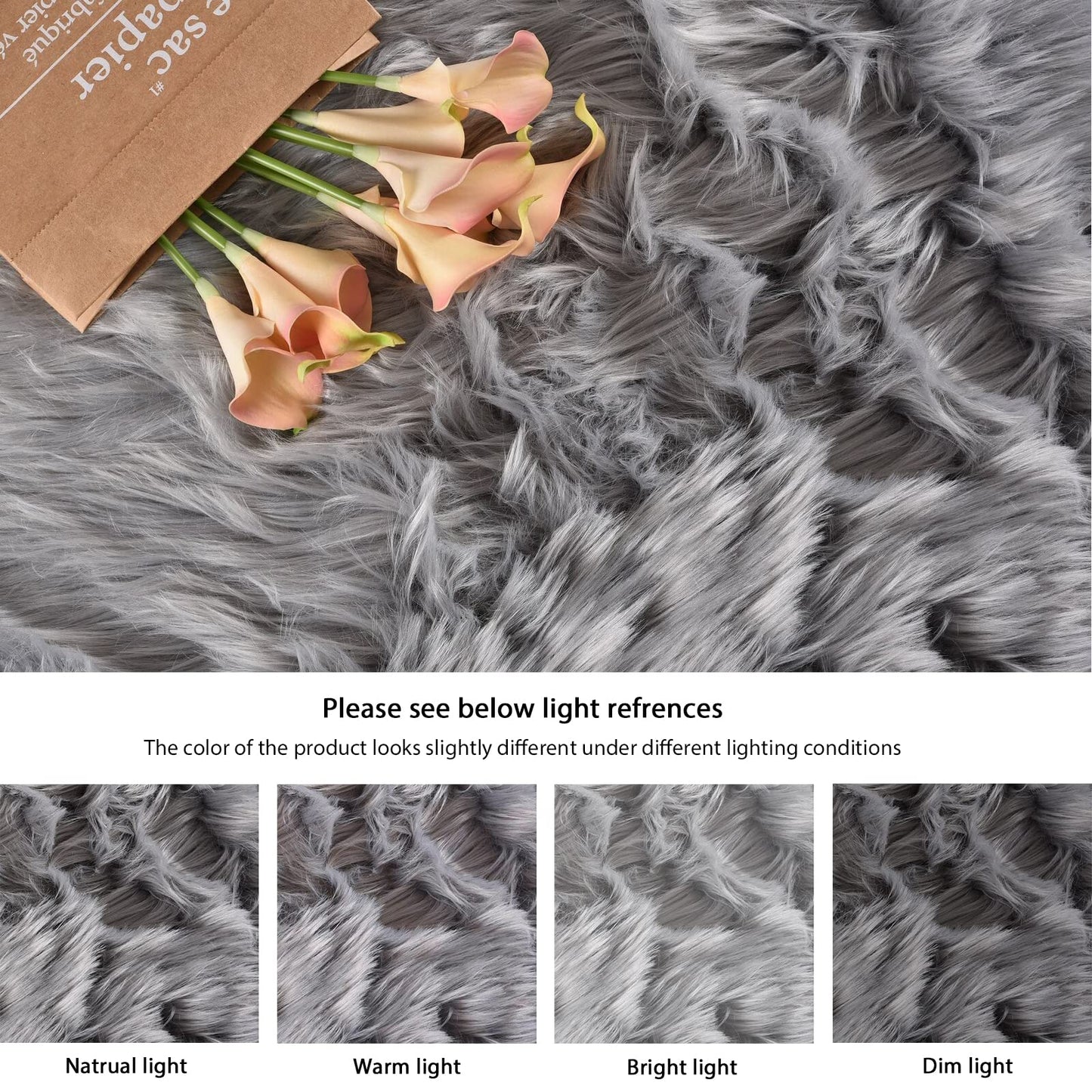 ORINOVA Light Grey Furry Washable Area Rugs for Living Room Faux Sheepskin Shaggy Fur Nursery Rug for Bedroom Cute Room 2x4 Rug