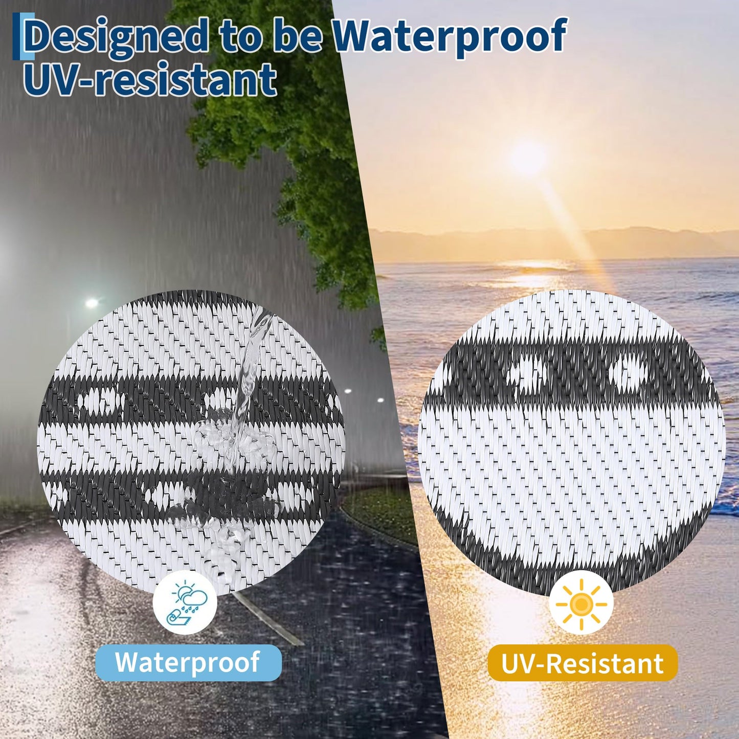 IDEALHOUSE Waterproof Outdoor Rug 8x10 for Patio, Reversible Modern Area Rug, Large Plastic Straw Mat for Camping, RV, Porch, Backyard, Deck, Picnic, Beach, Grey & White