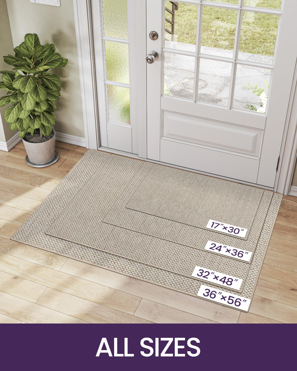 DEXI Ultra Thin Door Mat Indoor Entrance 24x36, Non Slip Rubber Backed Entryway Mats Dirt Trapper, Low Profile Front Doormat for Inside Entry, Patio, Porch, Beige