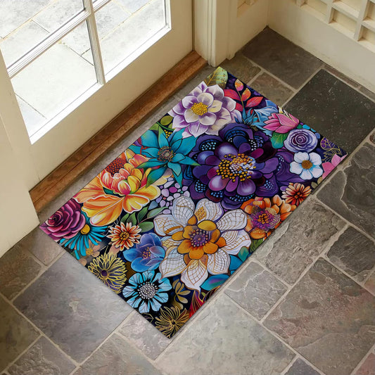 VANZEV Vibrant Floral Indoor Door Mat for Entryway, 17x29.5 Inch, Colorful Blossoms Floor Doormat for Home Decor, Non-Slip Rug Mat for Living Room, Kitchen, Bedroom, Gifts for Flower Lovers