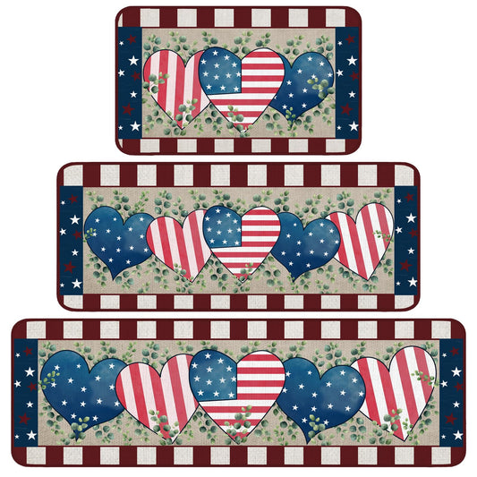 Bencailor 3 Pcs Patriotic Kitchen Rugs and Mats Set Non Slip Memorial Day 4th of July Mats for Floor Home Bathroom 250th Anniversary Decor