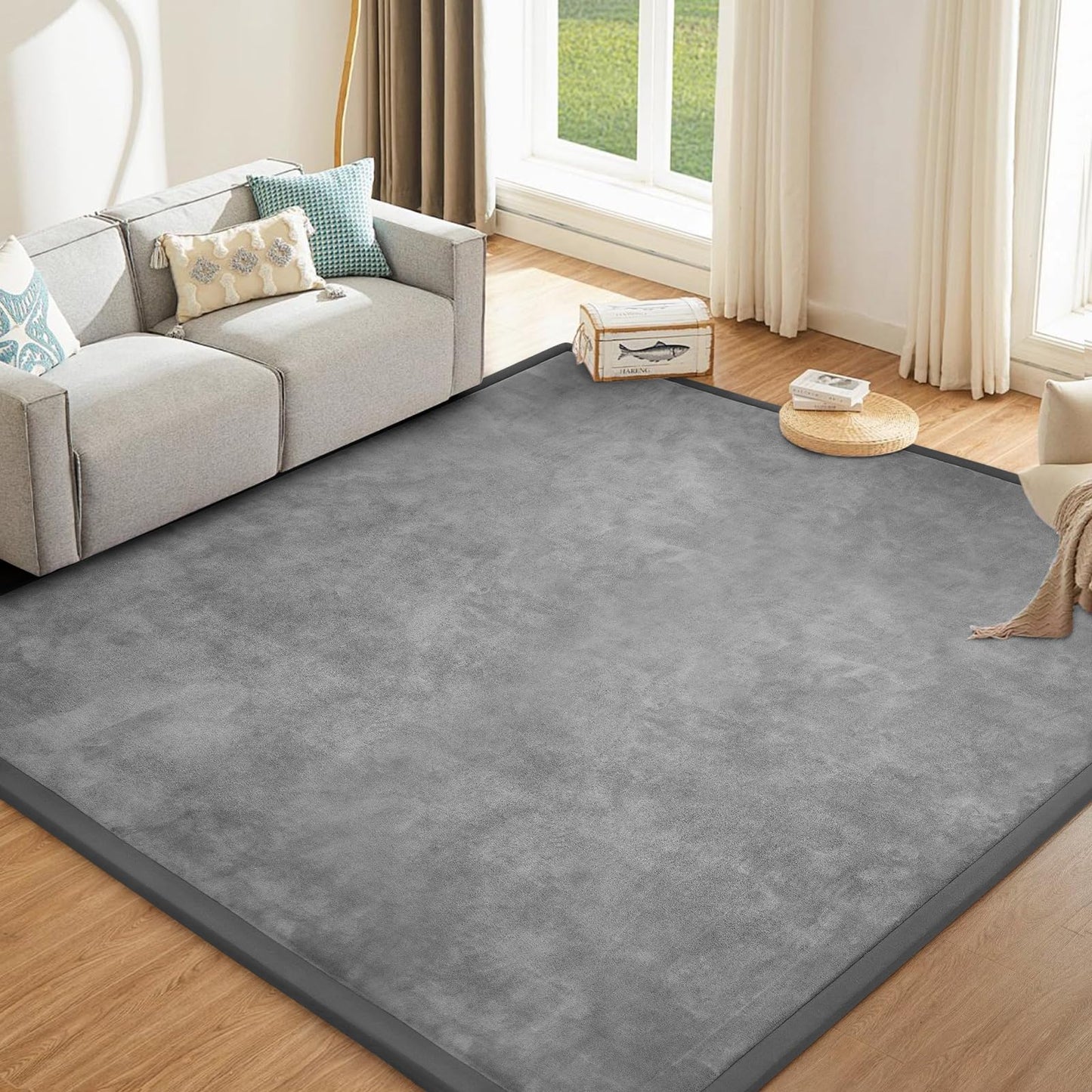 ILPEOD Baby Play Mat for Floor Nursery Rug Muscle Mat Area Rug Playroom Rug 79"x110" Playpen Mat Memory Foam 1.3" Thick Crawling Mat for Babies,Toddlers, Infants, Kids,Grey