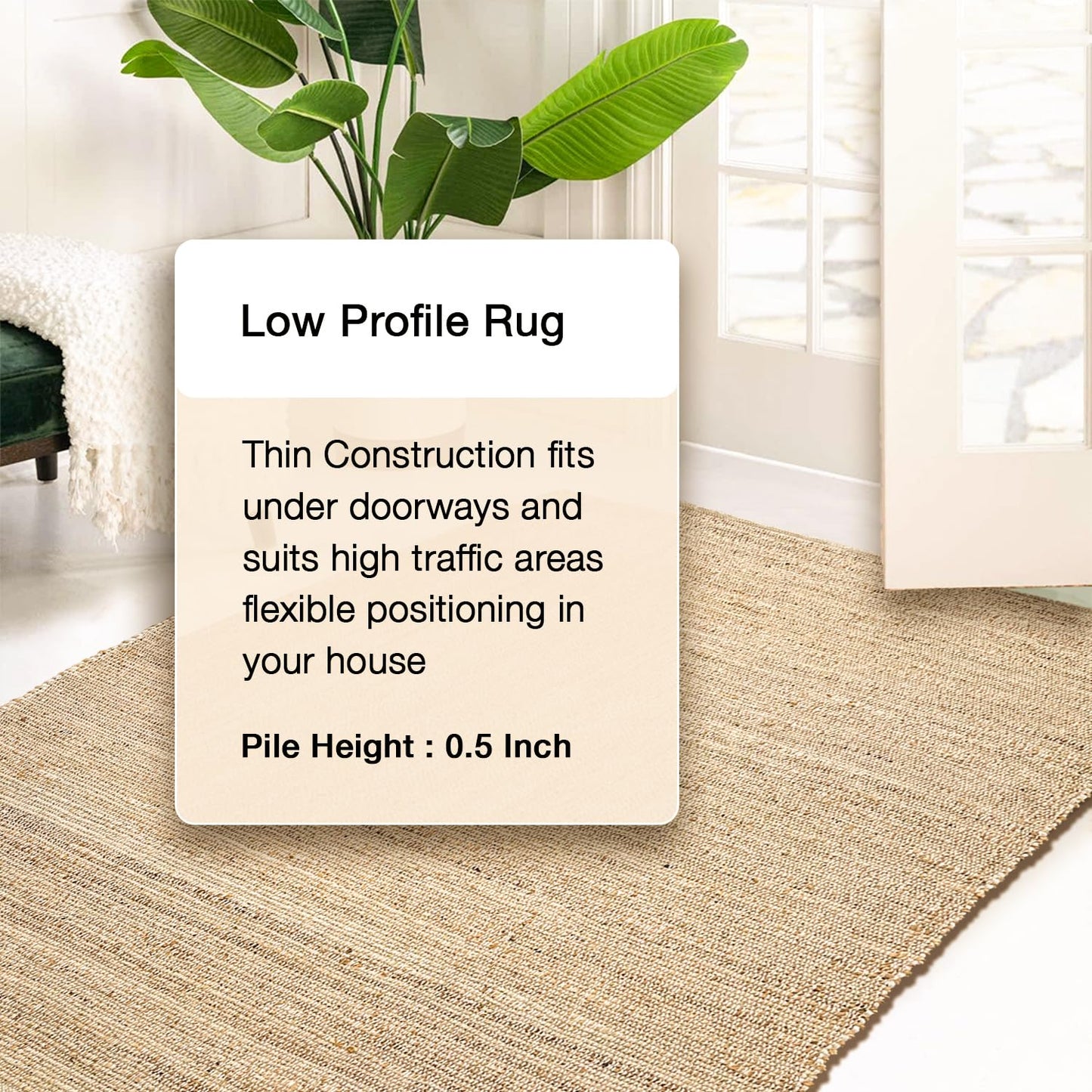 Chardin home 6x9 Jute Cotton Hand Woven Area Rug, Natural Jute Braided Boho Farmhouse Rug, Rustic Vintage Reversible Natural Fiber Rug for Living Room, Bedroom, Dining Room, Office, or Entryway.
