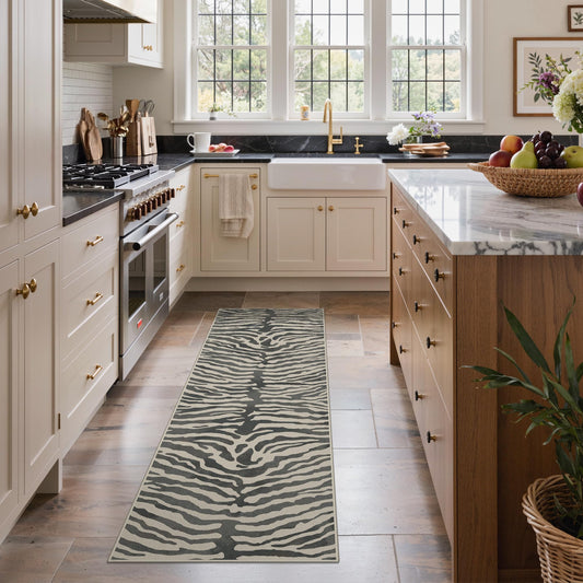 Bavni 2x6 Zebra Runners Rug for Hallways, Machine Washable Non Slip, Soft Print Animal Rugs for Entrance-Lightweight Low Pile Brown Carpet for Bedroom Kitchen and Corridor,Zebra