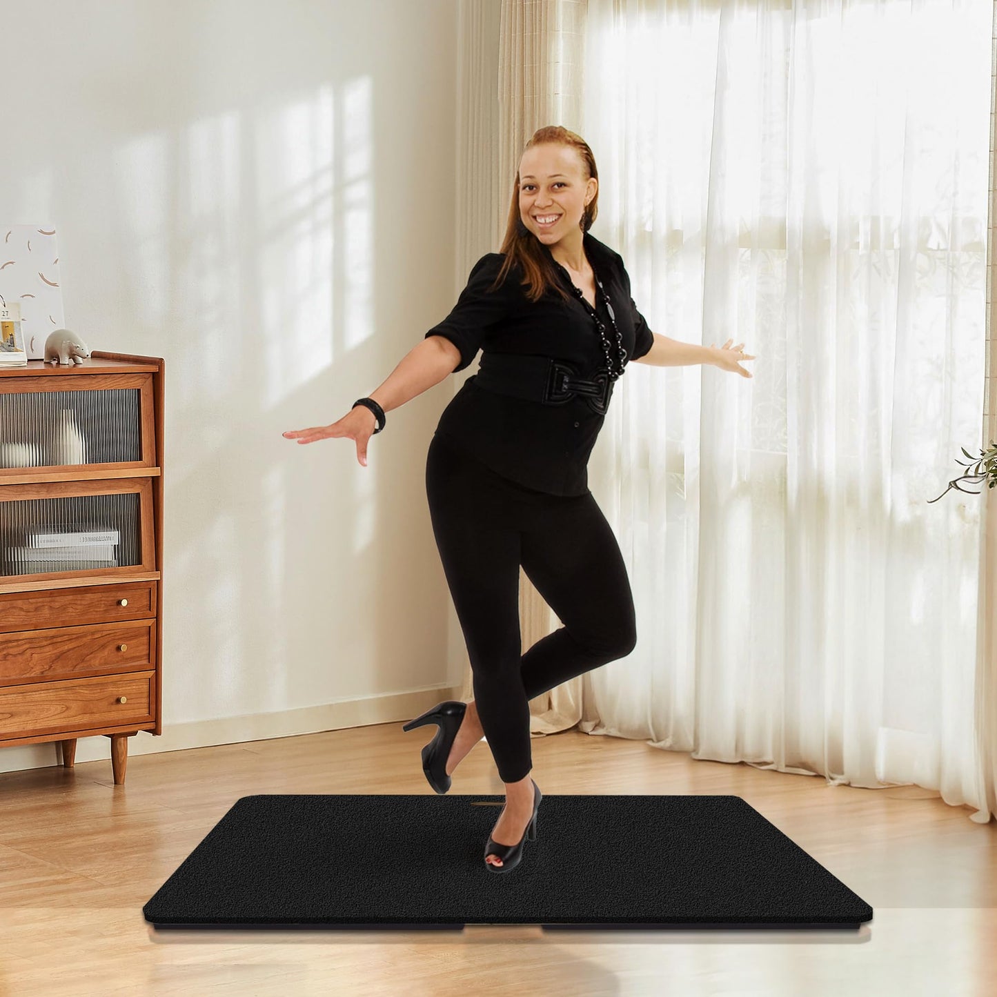 koretech Tap Dance Floor, Portable Dance Floor, Professional Tap Board for Tap Dancing, Cushioned Base Dance Practice Floor, 48'' x 28'', Black
