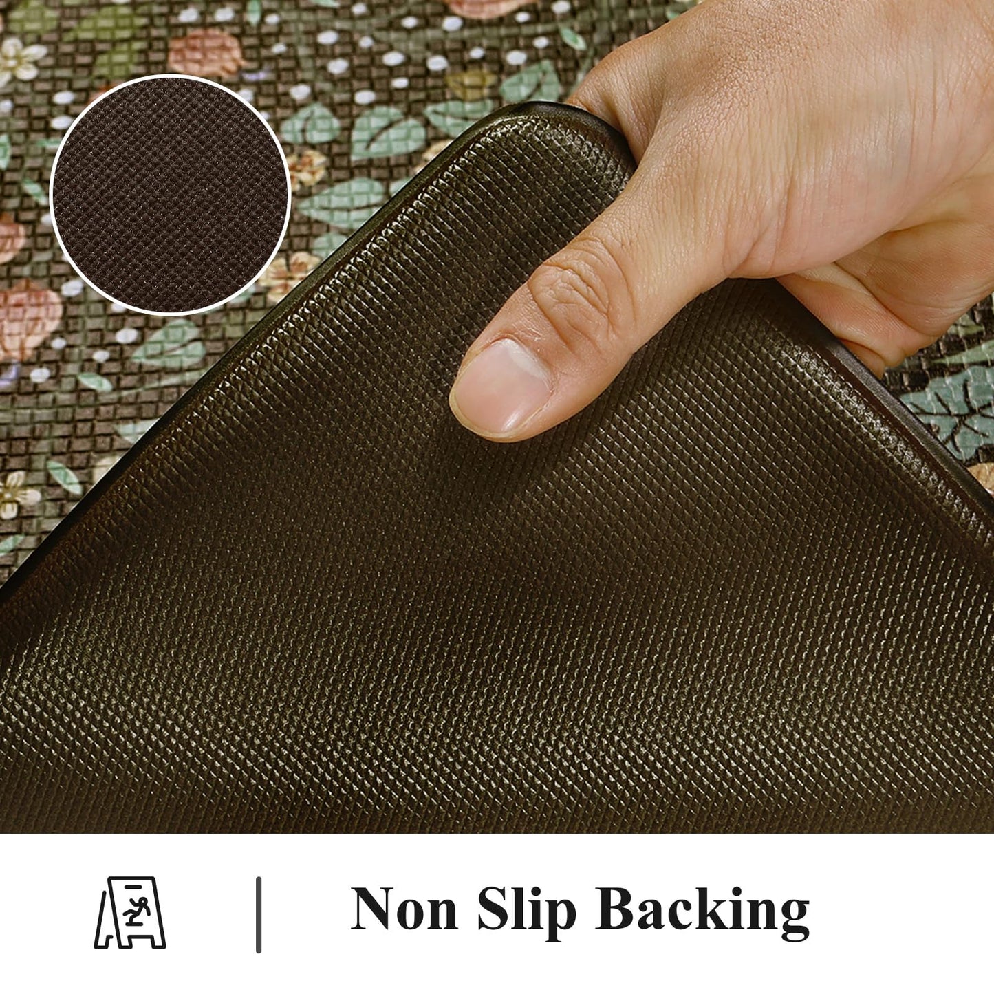 Collive Kitchen Mats for Floor, Cushioned Anti Fatigue Mat Black Floral Rugs Non Skid Waterproof Sink Rug, Memory Foam Comfort Standing Mat for Office, Laundry, Desk, 24''x71''