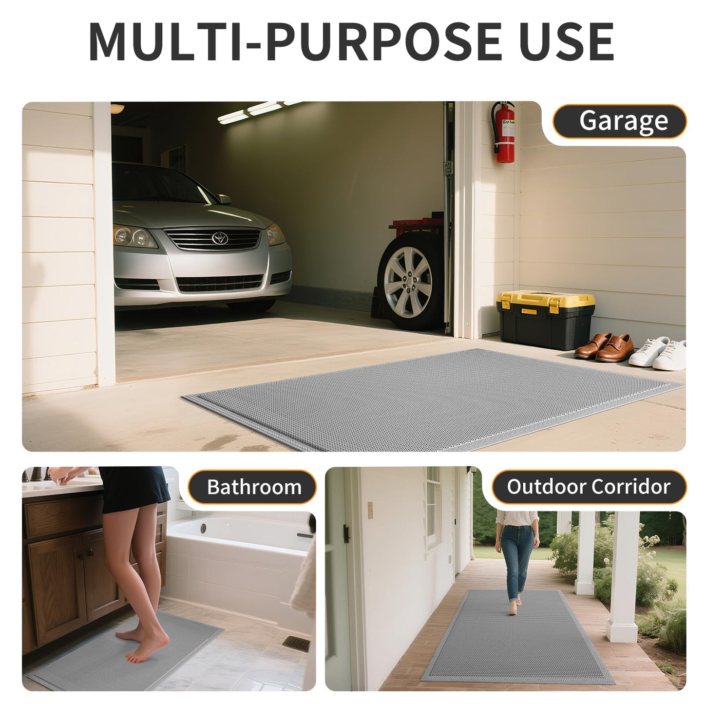 QiCaiJia Front Door Mat 20''x31'', Drainage Heavy Duty Dirt Trapping Non-Slip Doormats, Outdoor Rubber Floor Mats, Restaurant Commercial Kitchen Industral Pool Entrance Bar Wet Area, Grey