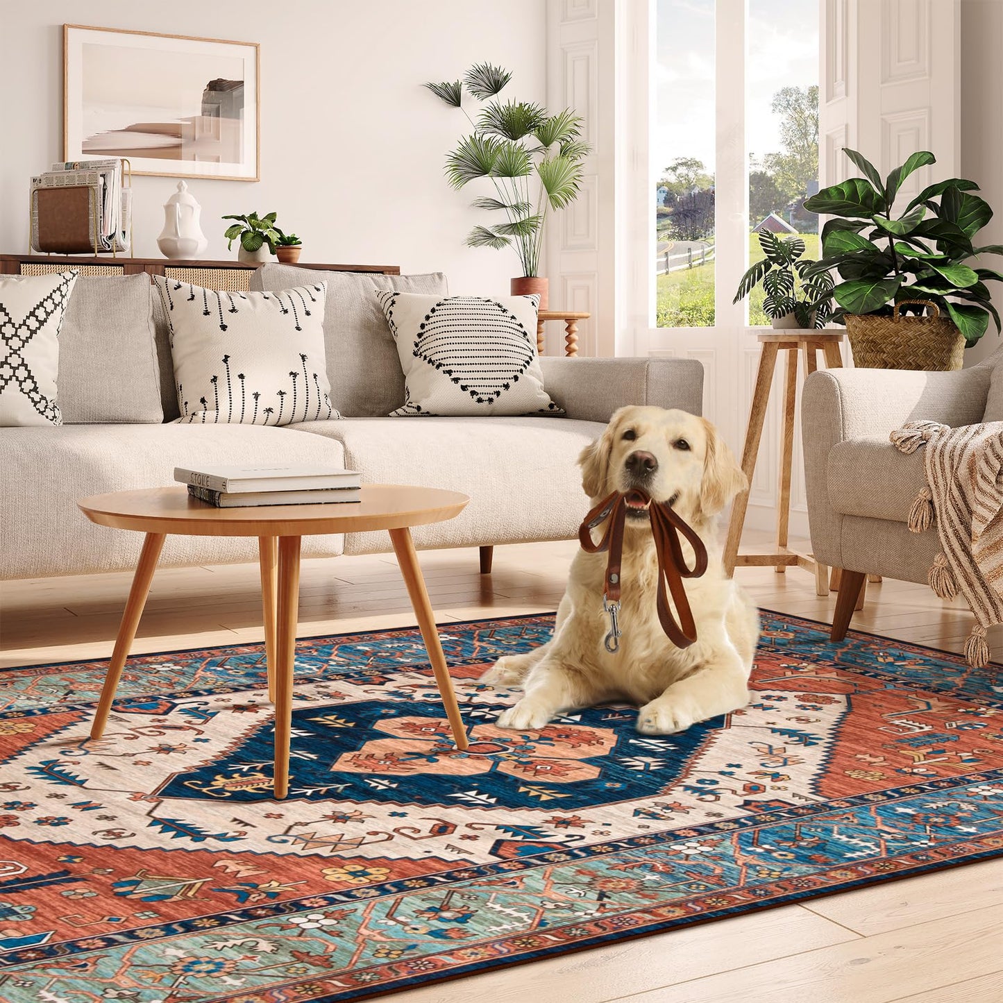 Lahome Oriental Washable Rug 6x9, Non-Slip Ultra-Thin Living Room Area Rug, Stain Resistant Vintage Carpet for Bedroom Dining Room Office Adelyn