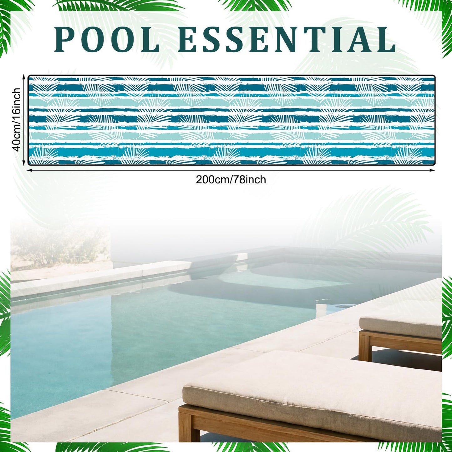 Mindsoft 78.7 x 15.7 Inches Pool Mats for Deck Large Poolside Seating Mat Neoprene Non Slip Swimming Pool Cushions Pad for Deck Outdoor Summer Beach Lounging Poolside Chair Accessories