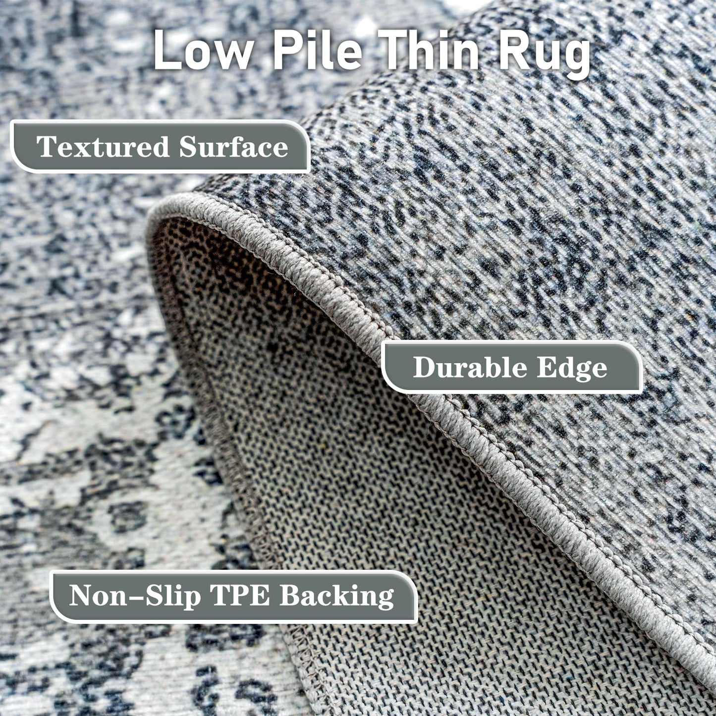 OMERAI Washable Rug 8'x10' Abstract Machine Washable Area Rugs for Living Room Ultra-Thin Non Slip Stain Resistant Modern Large Carpet for Bedroom Dining Room Office (Grey)