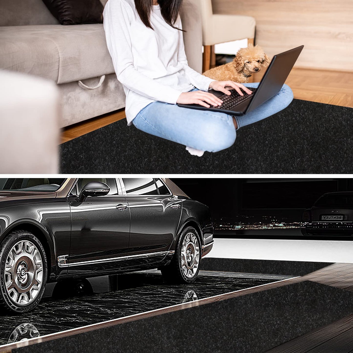 2' x 6' Runner Rugs with Rubber Backing, Indoor Outdoor Utility Carpet Runner Rugs, Black, Can Be Used as Aisle for The RV and Boat, Laundry Room and Balcony
