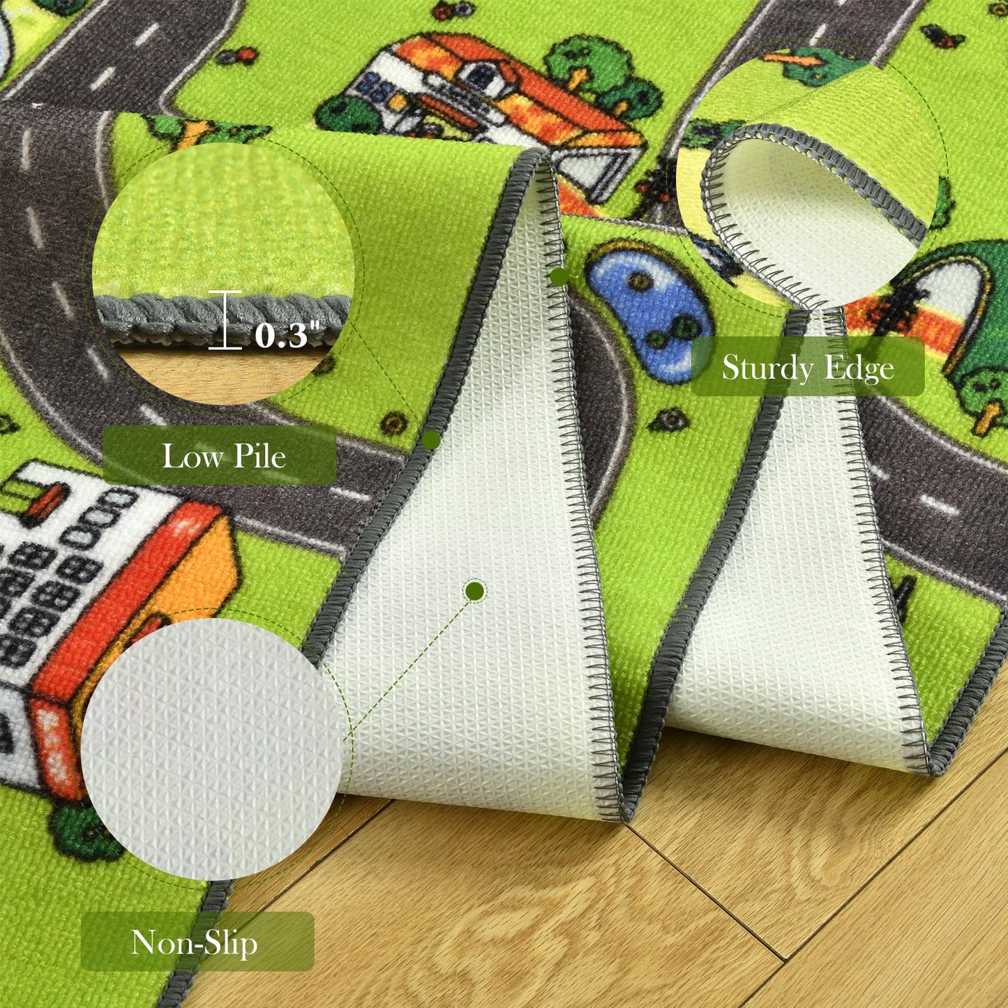 Terrug Kids Rug for Playroom, Non-Slip Washable Educational City Map for Classroom, Town Road Playmat Carpet for Bedroom Learning, 3x5 Feet