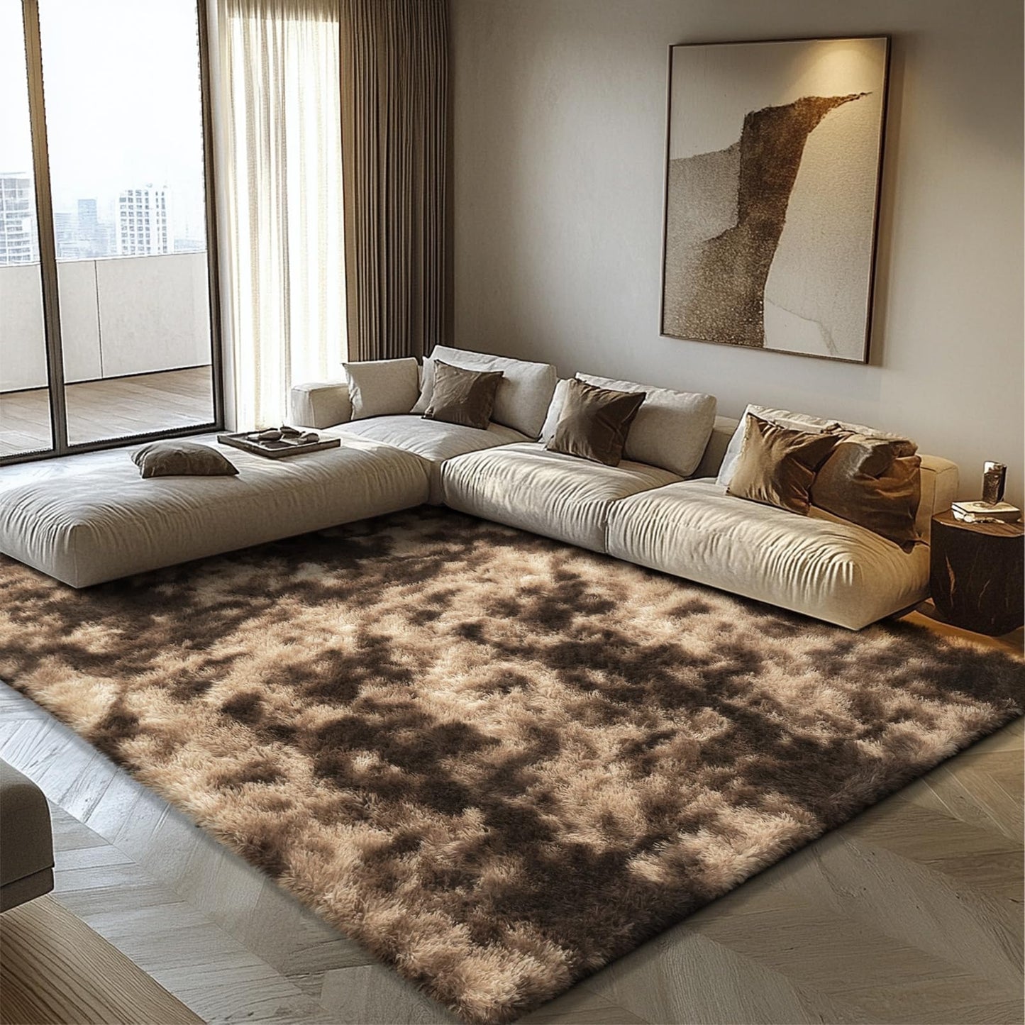 Shag Area Rug for Bedroom 5x8,Fluffy Area Rugs for Living Room,Soft Fuzzy Rug Non-Shedding Indoor Plush Carpet for Bedroom Dorm Home Decor,Tie-Dyed Coffee