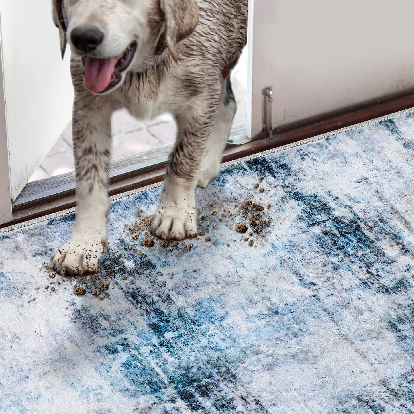 COMSLE Door Mat, Front Door Mat Indoor for Entrance Faux Wool Absorbent Non Slip Modern Throw Rug for Entryway Hallway Muddy Paws - Pet Friendly, 32x48 Inches,Smashing Blue Machine Washable