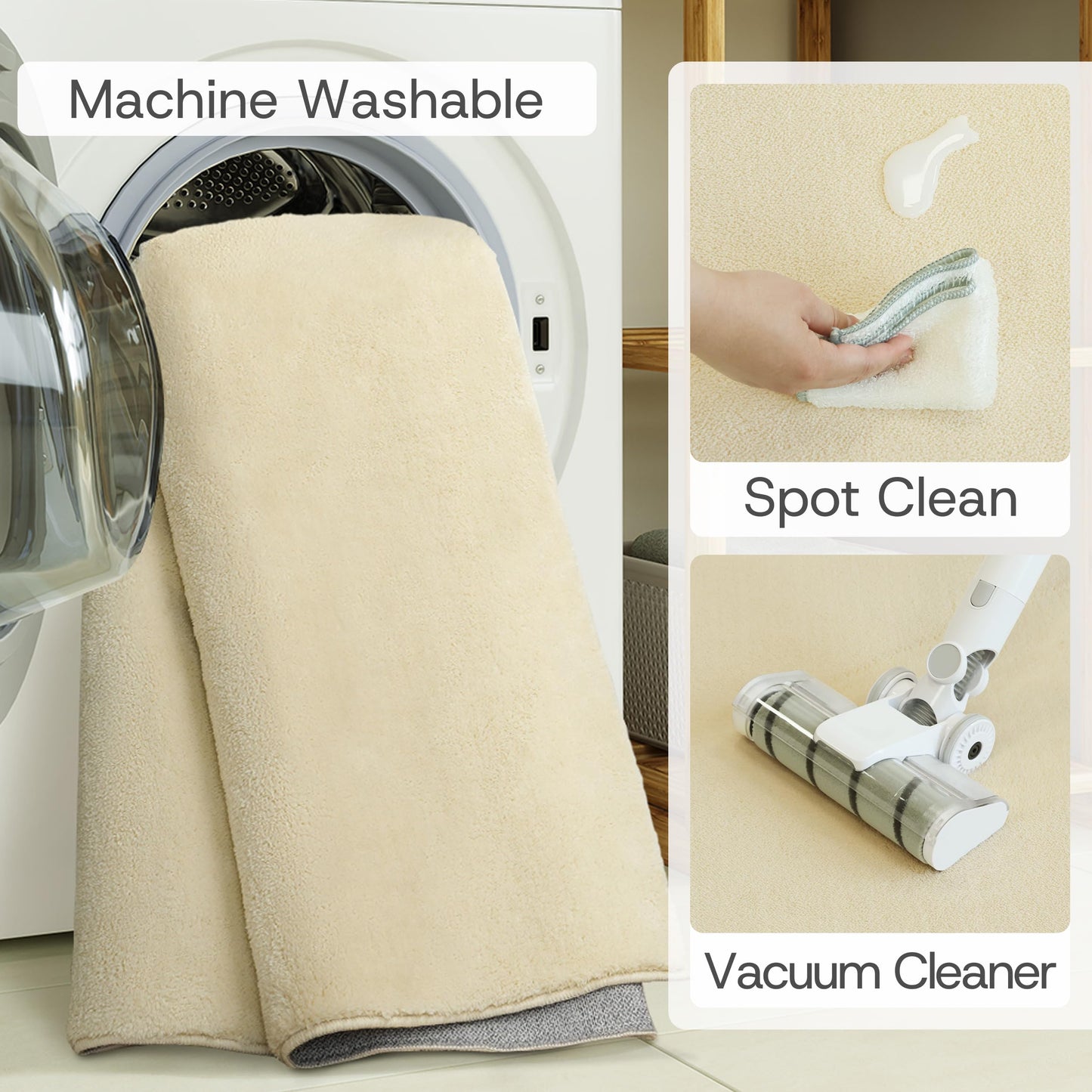 CASTLYE Solid Washable Area Rug - 8x10 Medium Pile Faux Cashmere Carpet for Living Room Bedroom, Cream