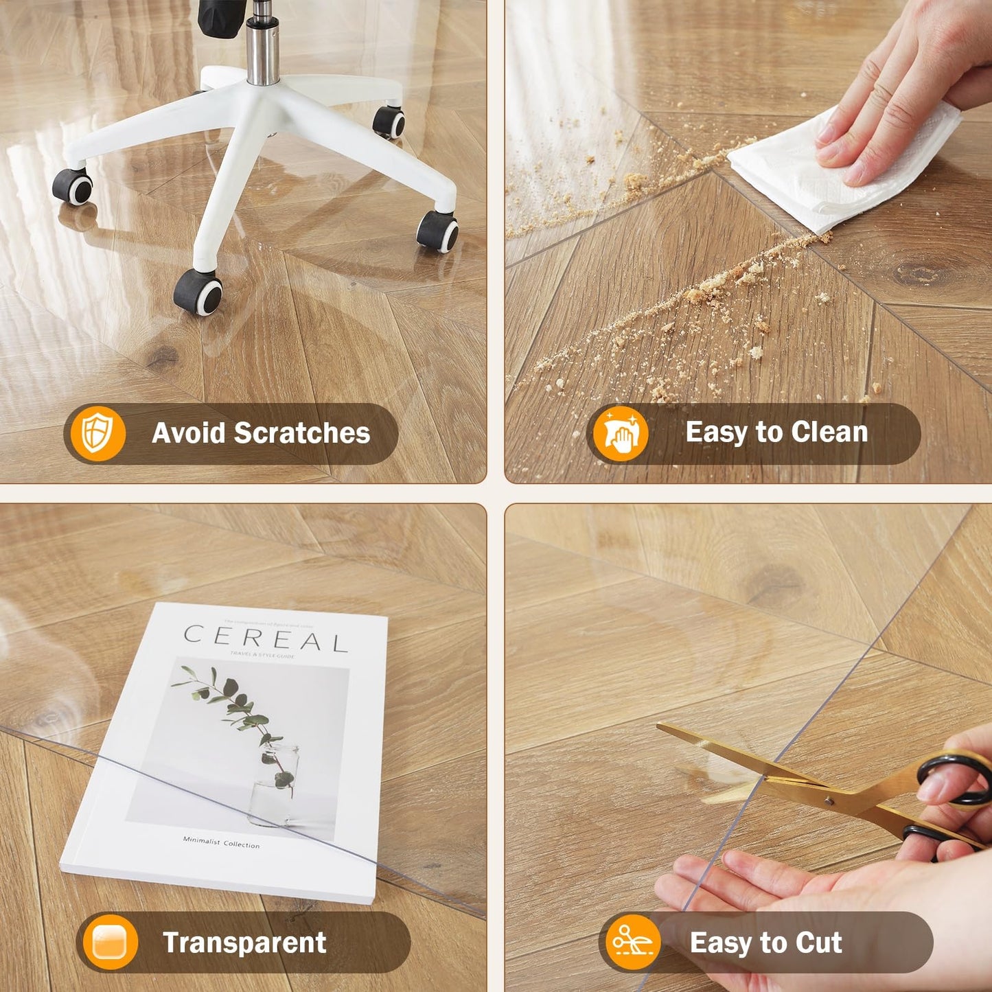 Royhom Clear Chair mat for Hardwood Floor 51 x 63 Inches, Clear Floor Mat for Rolling Chairs, Desk Hard Surface Pad, Waterproof Rectangle Protector Pad
