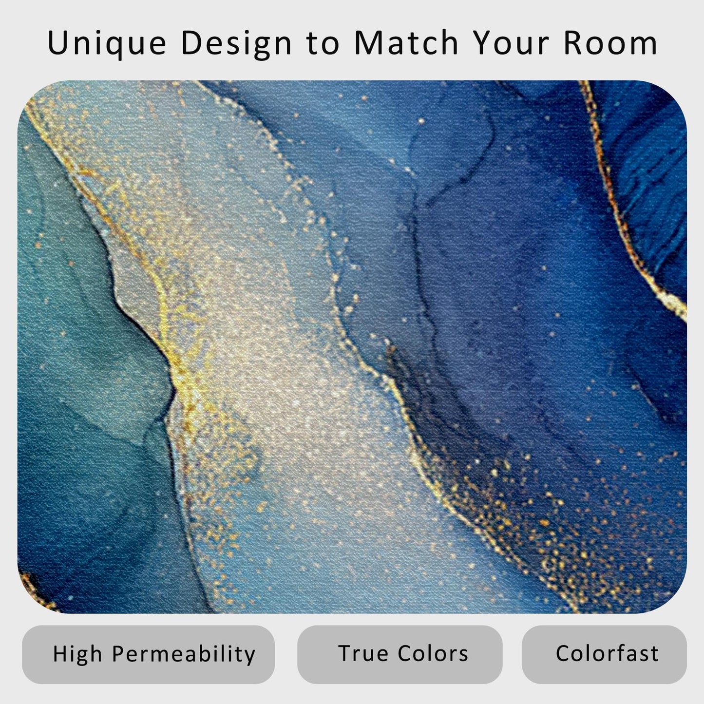 Blue Marble Rugs for Living Room, Modern Abstract Home Decor Indoor Carpet for Bedroom, Washable Marble Area Rugs 3x5 ft, Non-Slip Backing & S504