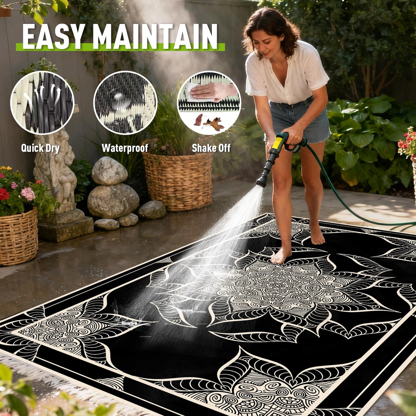 WILDROOTS 4x6 Feet Hepburn Flower Plastic Outdoor Rug, Stain Resistant Waterproof Reversible Outdoor Patio Rug, Fade Resistant Camping Rug