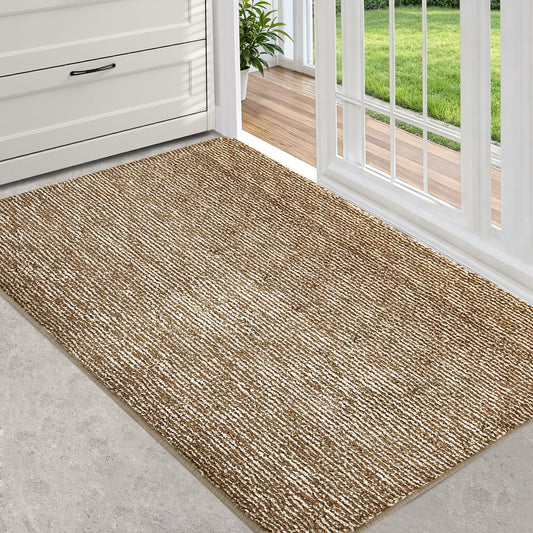 REFETONE Indoor Doormat, Front Door Mat 20"x32" Absorbent Rubber Backing Non Slip Back Door Mats, Washable Low-Profile Inside Floor Mat Door Rugs for Entryway, Resist Dirt Mud Mat for Dogs, Coffee
