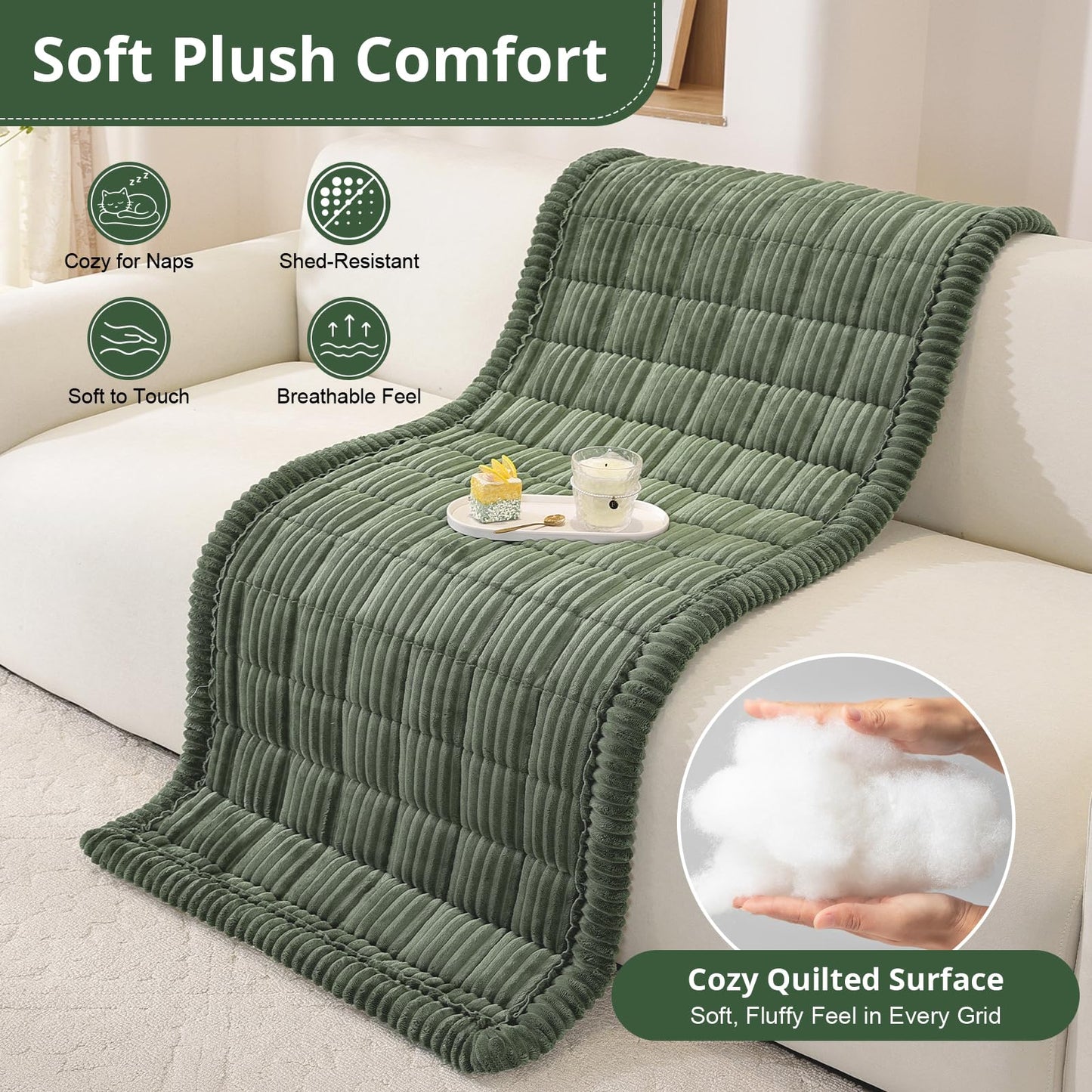 OstepDecor Couch Cover for Dogs, Washable Non Slip Sofa Cover for Pets, Soft Couch Covers for Sofa, Loveseat and Sectional, Furniture Protector Against Pet Hair & Scratches (27.6" x 27.6", Moss Green)