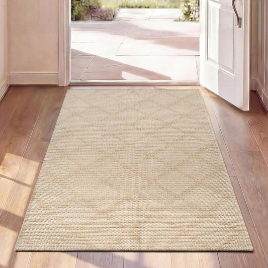 QiCaiJia 2x4 Entryway Area Rugs, Washable Kitchen Rug, Low-Pile Small Runner with Non-Slip Backing, Durable Doormat, Soft Woven Rugs for Bathroom Bedroom Hallways Entrance Indoor (2'x4', Brown)