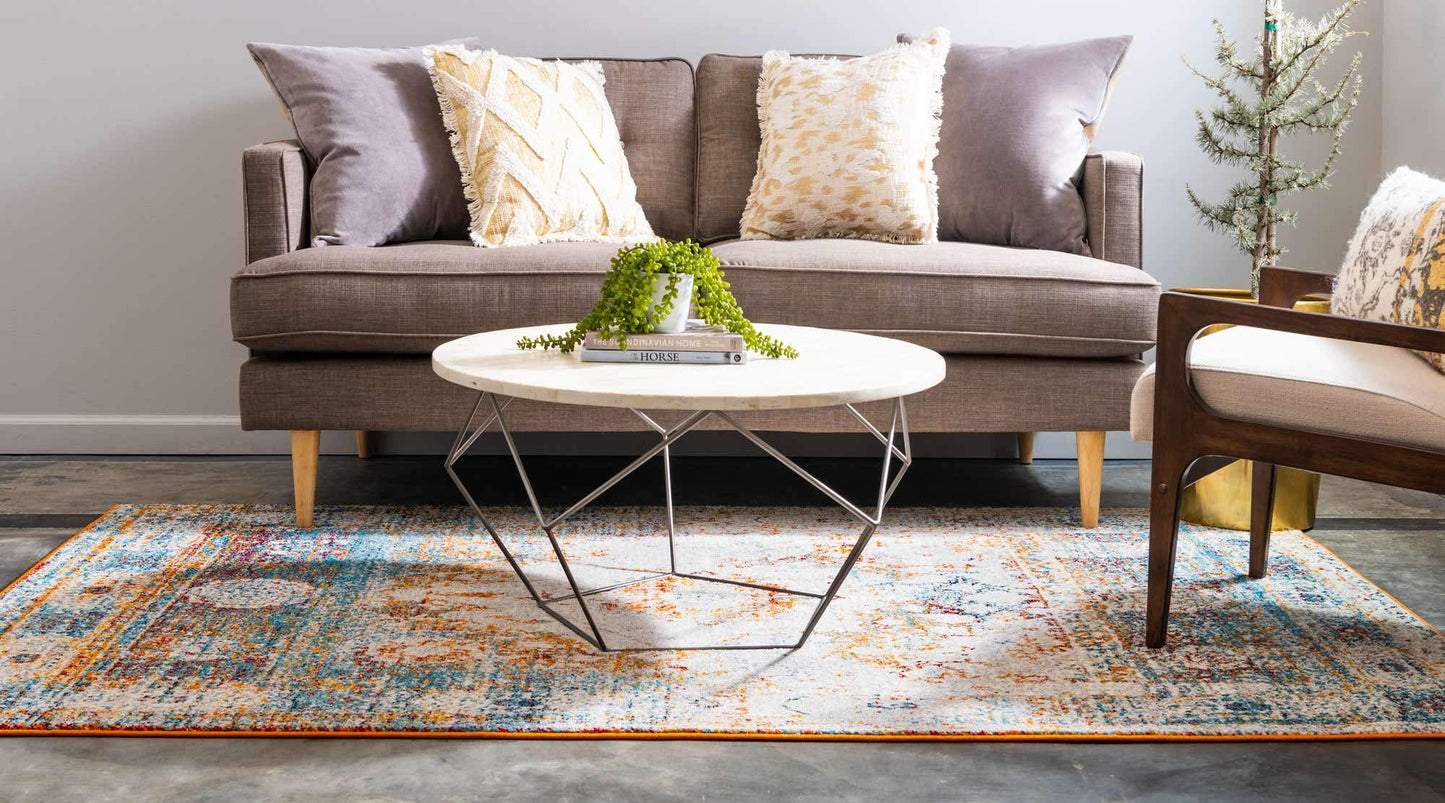 Unique Loom Rosso Collection Traditional, Vintage, Medallion, Border, Distressed, Southwestern Area Rug (5' 0 x 8' 0 Rectangular, Ivory/Blue)