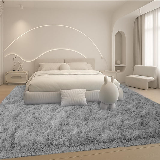 Mtandyx 8x10 Area Rugs Living Room, Gray Plush Fluffy Bedroom Rugs, Non-Slip Upgraded Indoor Thick Soft Rug, Modern Plush Carpet Suitable for Kids Home Decor Aesthetics Dorm.