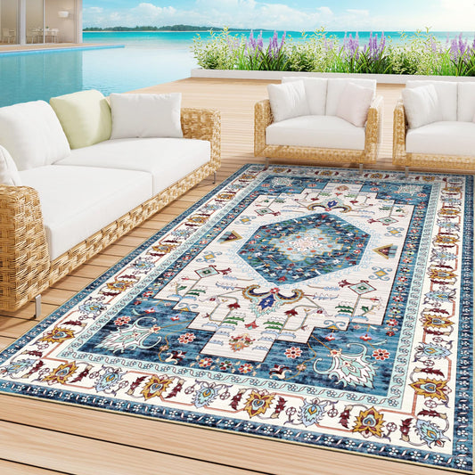 LuxStep Indoor-Outdoor Area Rug 5x7 Ft Washable Outside Rug Outdoor Carpet Large Floor Mat for Bedroom, Living Room, Backyard, Deck, Patio, RV