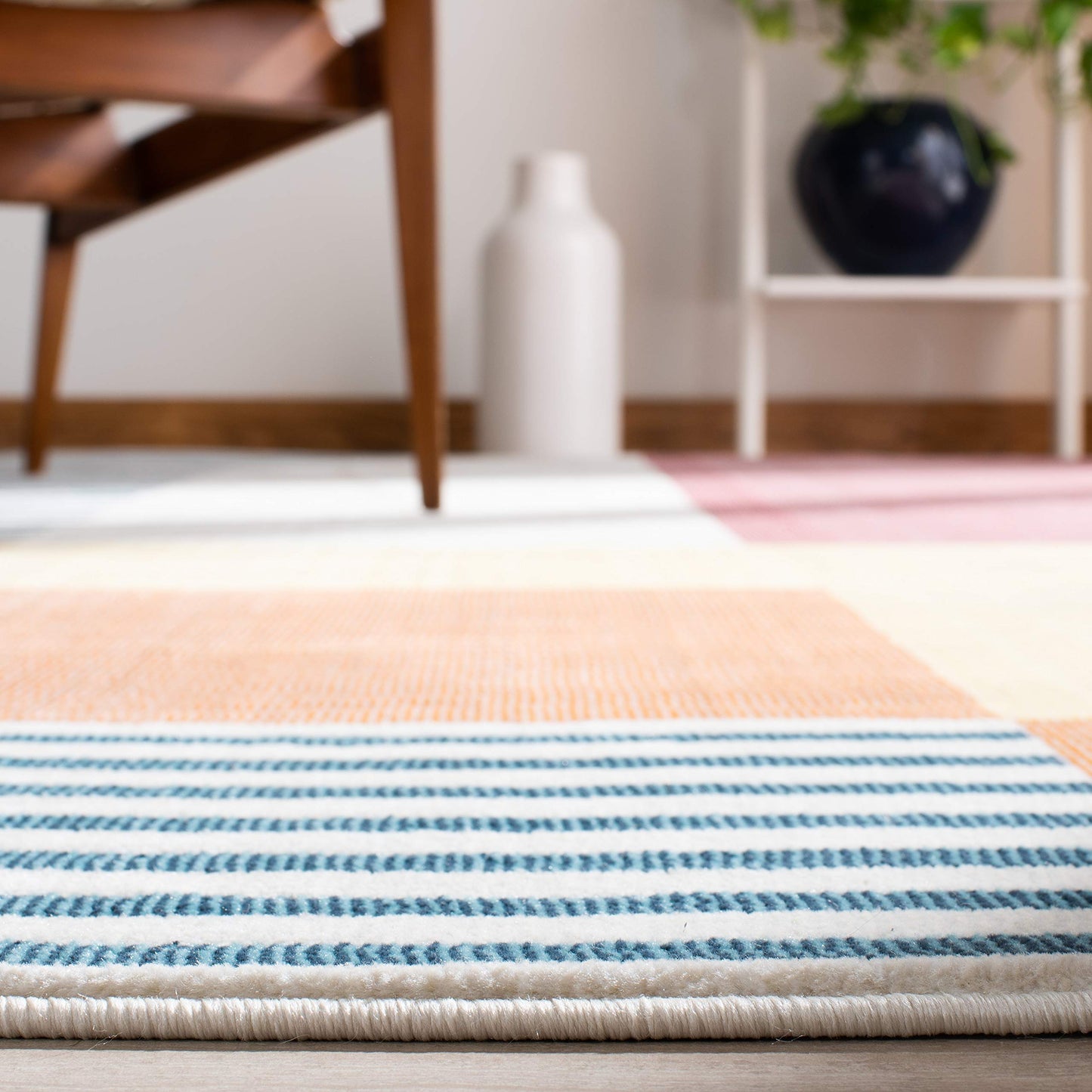 SAFAVIEH Orwell Collection Area Rug - 3' Square, Rust & Yellow, Mid-Century Modern Abstract Design, Non-Shedding & Easy Care, Ideal for High Traffic Areas in Living Room, Bedroom (ORW368P)