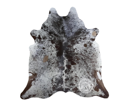 Sunshine Cowhides 100% Genuine Salt and Pepper Longhorn Tricolor Cowhide Rug - Modern Style Animal Skin Rug & Floor Carpet for Living Room, Bedroom, Kitchen & More - Large (6x6-7ft)