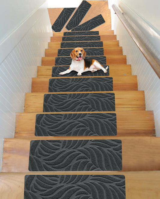 JAYFAN Non-Slip Stair Treads Mat Carpet for Wooden Steps(7/15 Pack), 21.6 x 7.4IN Self-Adhesive, Safety Indoor Stair Runner Mats, Anti Slip Stair Treads for Kids Elders and Dogs Pets
