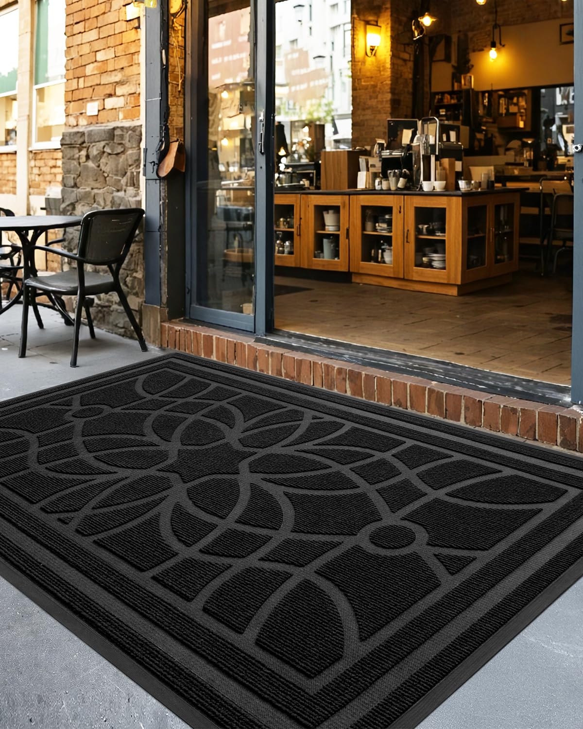 DEXI Front Door Mat Outside Entrance, 4x6ft Large Heavy Duty Non Slip Low Profile Doormat for Entryway, Trap Dirt and Moisture Welcome Mats, Easy Clean, Patio, Garage, Black