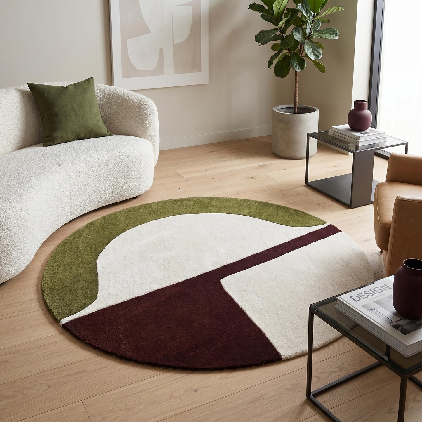 RUGORIA Hand-Tufted Round Wool Area Rug – Unique Modern Circular Design, 100% Natural Wool, Perfect for Contemporary Home Décor, Living Room, Bedroom (Green, 4' Round)