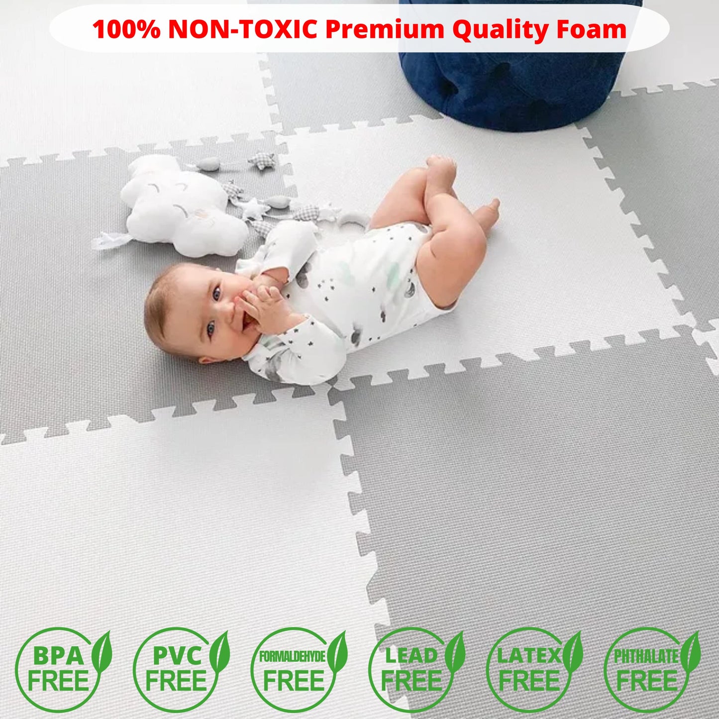 Extra Large Baby Play Mat Tiles Thick Foam Non-Toxic Floor Puzzle Mat Interlocking Activity Playmat for Infants Toddlers Kids Crawling Tummy Time 74x74 Inches (Grey/White)
