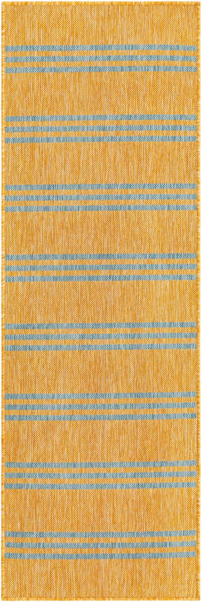 Unique Loom Outdoor Collection Area Rug - Anguilla (2' x 6' 1" Runner, Yellow and Aqua/ Light Blue)