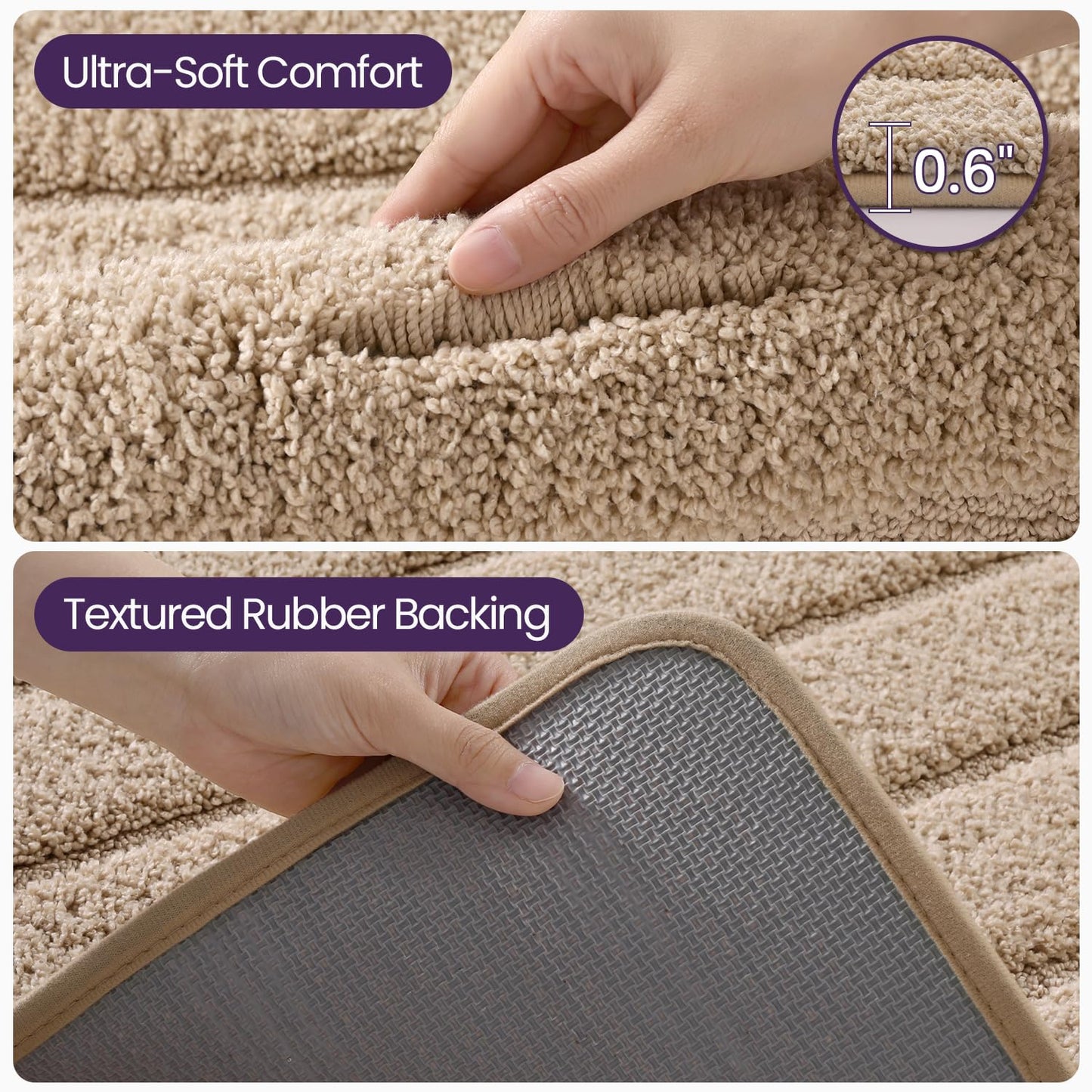 DEXI Bathroom Rugs 24x36, Machine Washable Non Slip Bath Mat, Soft Microfiber Absorbent Quick Dry Bath Rugs for Shower Floor, Sink, Tub, Beige