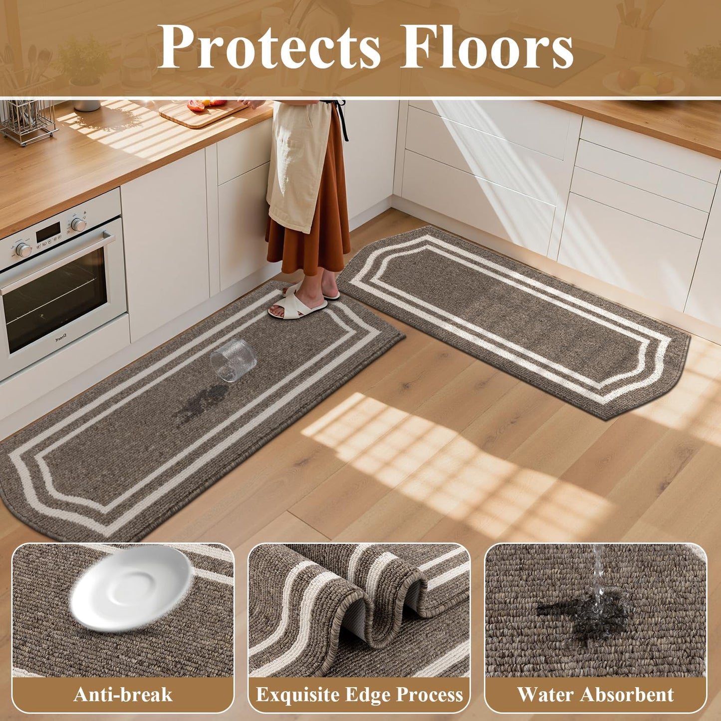 HEBE Farmhouse Kitchen Rugs Sets of 3 Non Slip Washable Boho Kitchen Rugs and Mats for Floor Kitchen Runner Rug Floor Carpet for Kitchen, Laundry, Hallways
