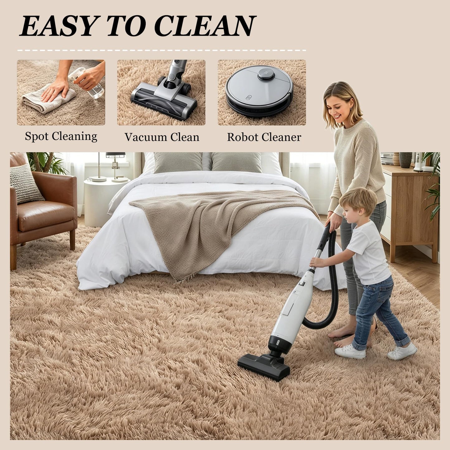 Fluffy 4x6 Area Rugs for Living Room Bedroom: Ultra Soft Shag Rug Non-Slip Non-Shedding Small Plush Bedside Rug Indoor Floor Carpets for Kids Room Playroom Entryway Nursery Dorms Home Decor Beige