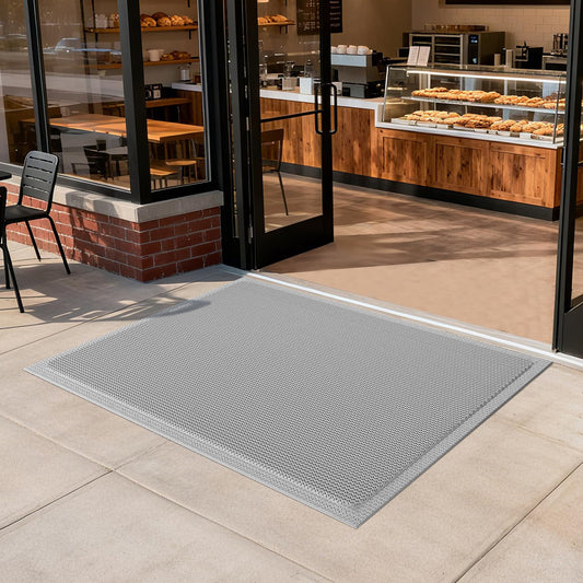 QiCaiJia Front Door Mat 31''x47'', Drainage Heavy Duty Dirt Trapping Non-Slip Doormats, Outdoor Rubber Floor Mats, Restaurant Commercial Kitchen Industral Pool Entrance Bar Wet Area, Grey