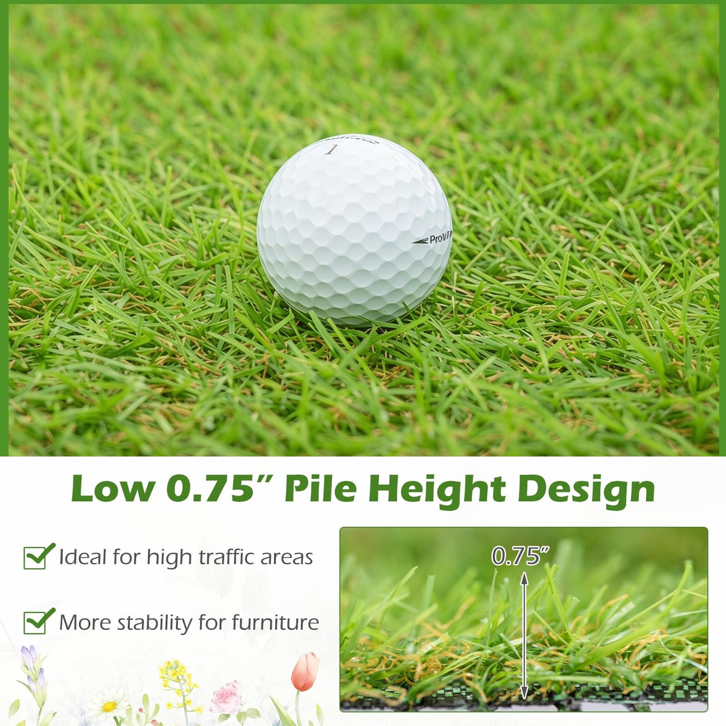 Tangkula 15 FT x 7 FT Artificial Grass Turf, Realistic Indoor Outdoor Garden Lawn Landscape Grass Turf with 0.75" Pile Height & Drainage Holes, Fake Faux Grass Dog Potty Pad for Patio, Lawn, Courtyard