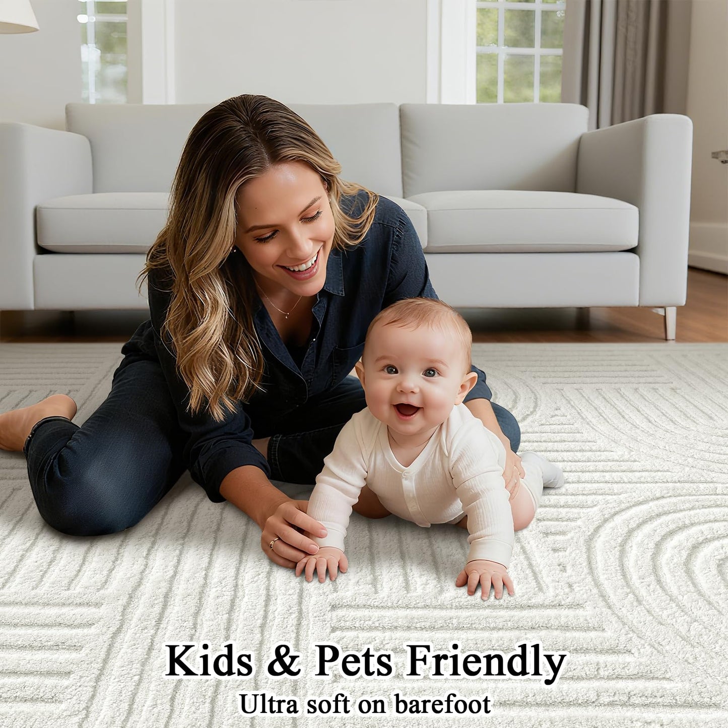 SHACOS Soft Cozy Fluffy Arch Pattern High Low Pile Runner Rugs 2'x6' Non Slip Washable Scandinavian Minimalist Rug Modern Geometric Arc Carpet for Living Room Bedroom Bathroom, Cream White