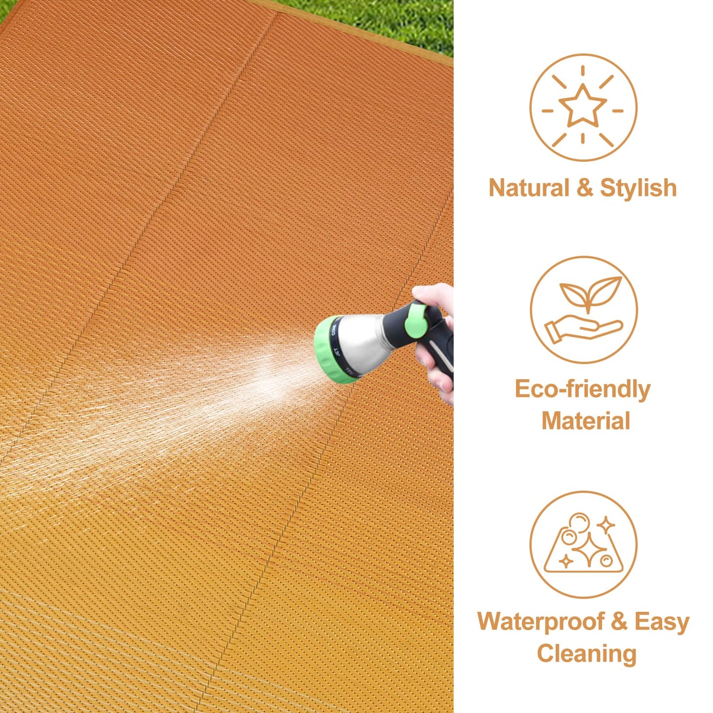 Lahome Waterproof RV Outdoor Rugs for Camping 8x10,Reversible Plastic Straw Rug Patio Rv Mats for Outside Under Awning,Portable Lightweight Carpet for Porch Backyard,Orange-Yellow 8x10