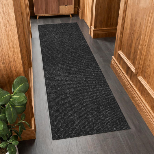 Outdoor Runner Rug 2 ft x 10 ft for Hallway with TPR Backing, Black Fine Stripes Non-Slip Indoor Runner Rugs Suitable for Balcony, Kitchen, Patio, Garage, Deck, Stair and Entryway Areas