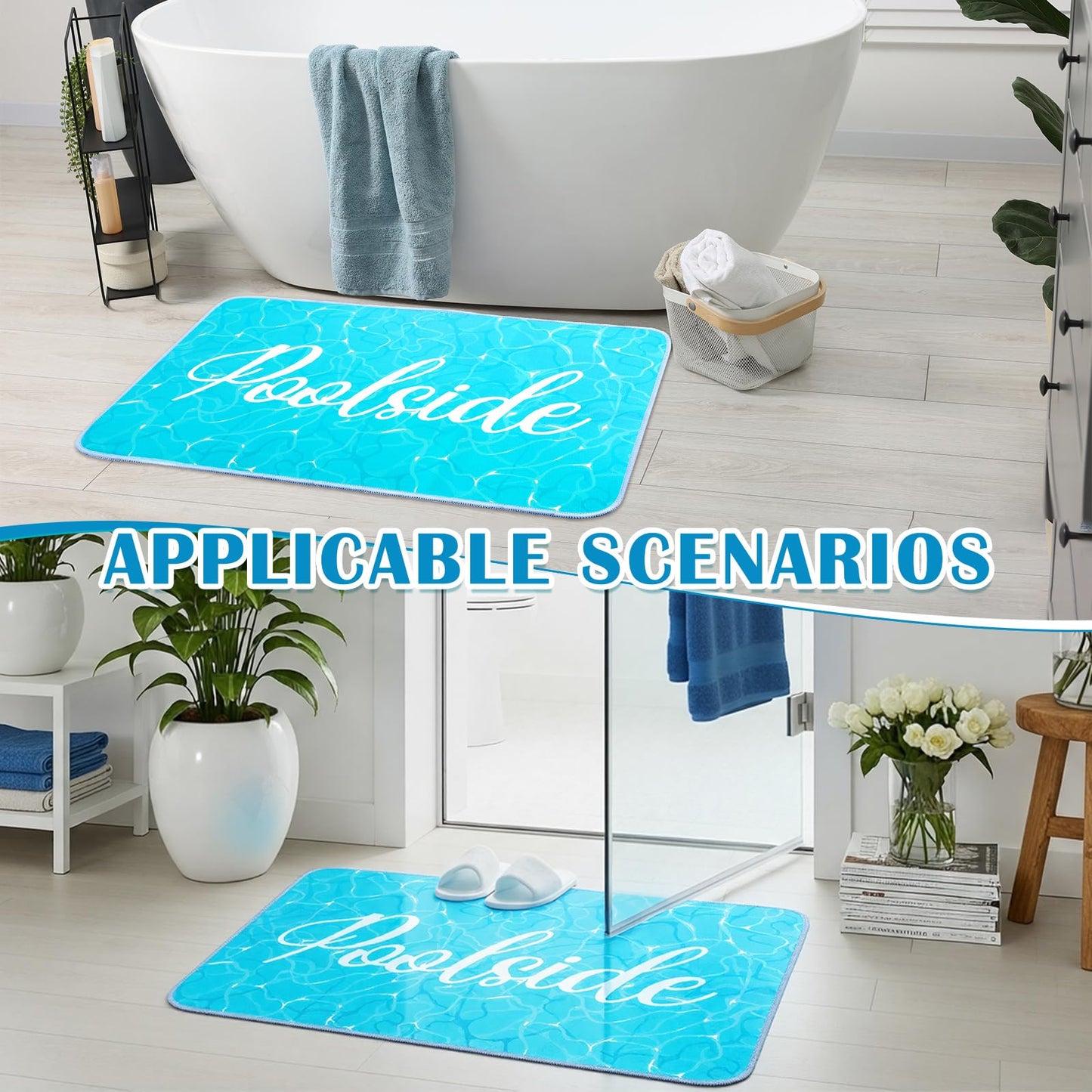 Jenaai 24" X 35" Poolside Mat Outdoor Rug, Non Slip Waterproof Rubber Mat for Deck, Edge of Pool, Patio, Beach, Summer Outside Swimming Decorative (Crystal Splash)
