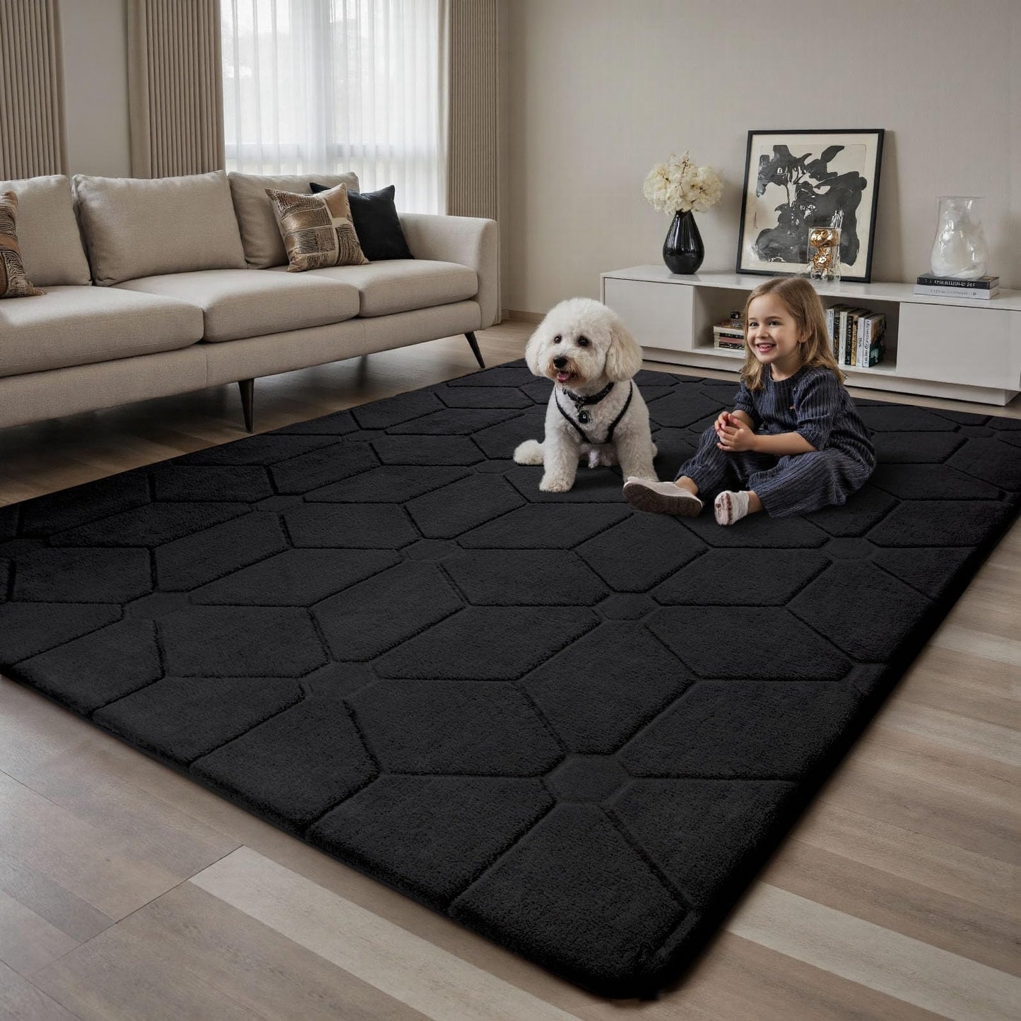 Sour Lemon 10x14 Area Rugs for Living Room, Soft Large Area Rug Fluffy Grey Rugs for Bedroom, Machine Washable Area Rug Non Slip Carpet Rug for Living Room Playroom Kids Room Home Decor