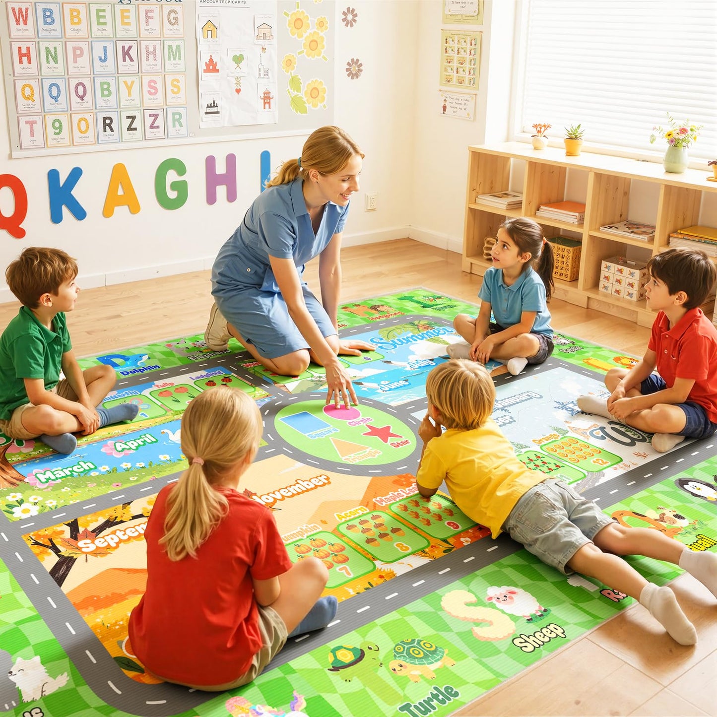 Auetwyona Kids Playroom Rug 3' x 5'- Educational Alphabet ABC Mat with Animals,Seasons & Numbers | Classroom Rug & Playroom Essential Fun Play Mat Washable Kids Area Rug for Boys & Girls Bedroom