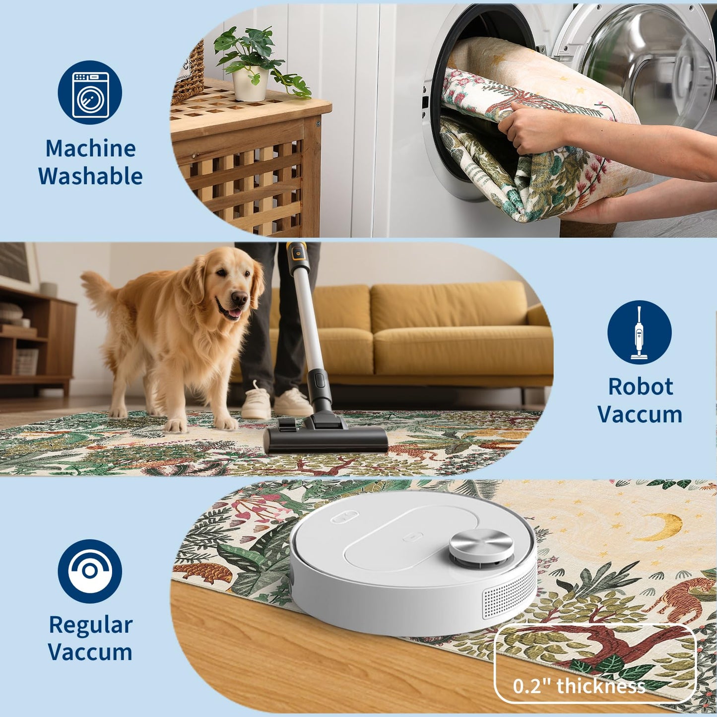 GarveeHome Round Area Rugs 4ft for Kids Room, Beige Jungle Washable Circle Rug Soft Non Slip Forest Animal Print Floor Mat Tiger Carpet Indoor Thin Tent Rug for Bedroom Dining Room Playroom Nursery
