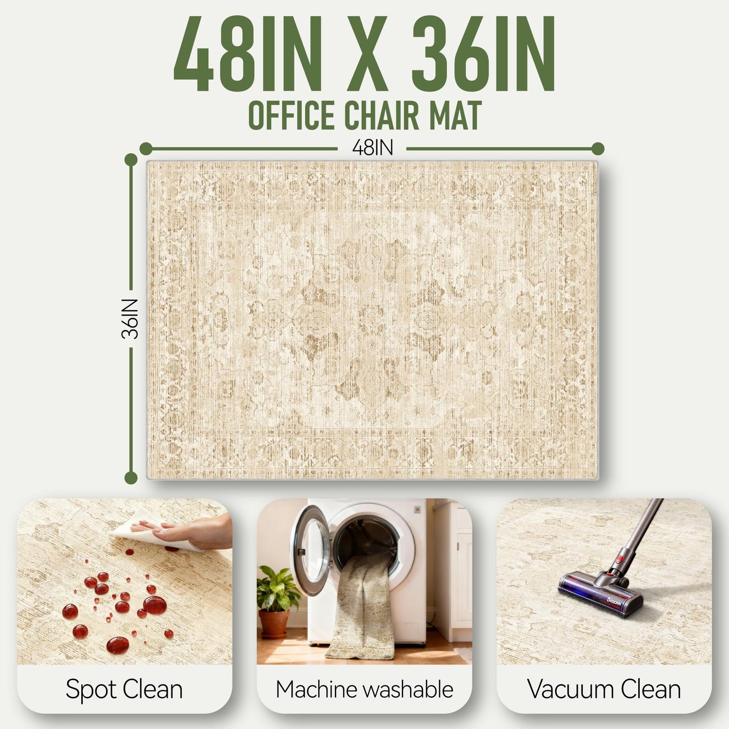 Office Chair Mat for Hardwood Floor, 36"x48" Desk Chair Mat for Home Office, Non-Slip Under Desk Mat Rug for Rolling Chair,Washable Rugs for Gaming Chairs-Beige