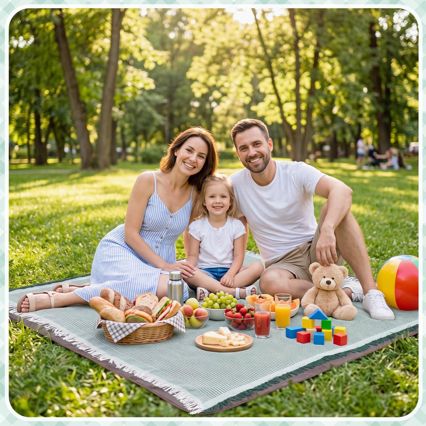 SmoothNovelty 2 in 1 Waterproof Picnic Blankets Outdoor Extra Large Blanket Foldable Double Layer Sandproof Beach Mat with Carry Strap for Camping Yard Lawn Park Beach Grass(Green)